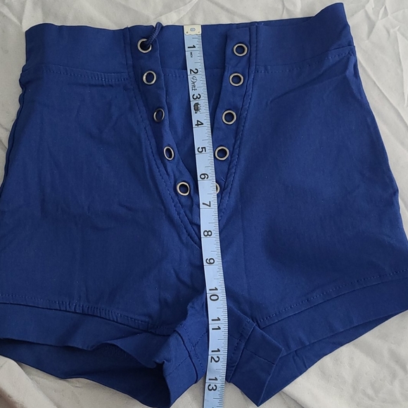 High Waisted Navy Blue Lace Up Shorts - Picture 5 of 7